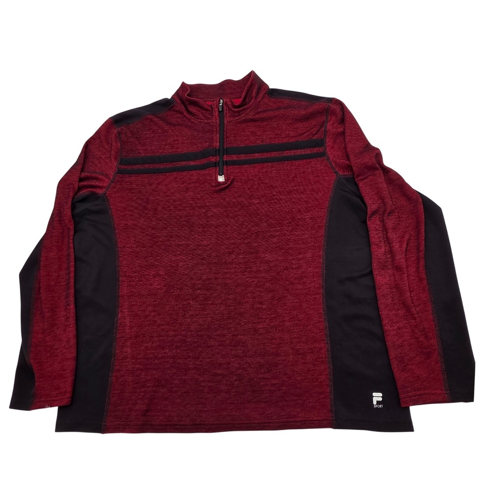 Fila Sport Pullover Men XXL Burgundy Black 1/4 Zip Space Dye Activewear Gorpcore